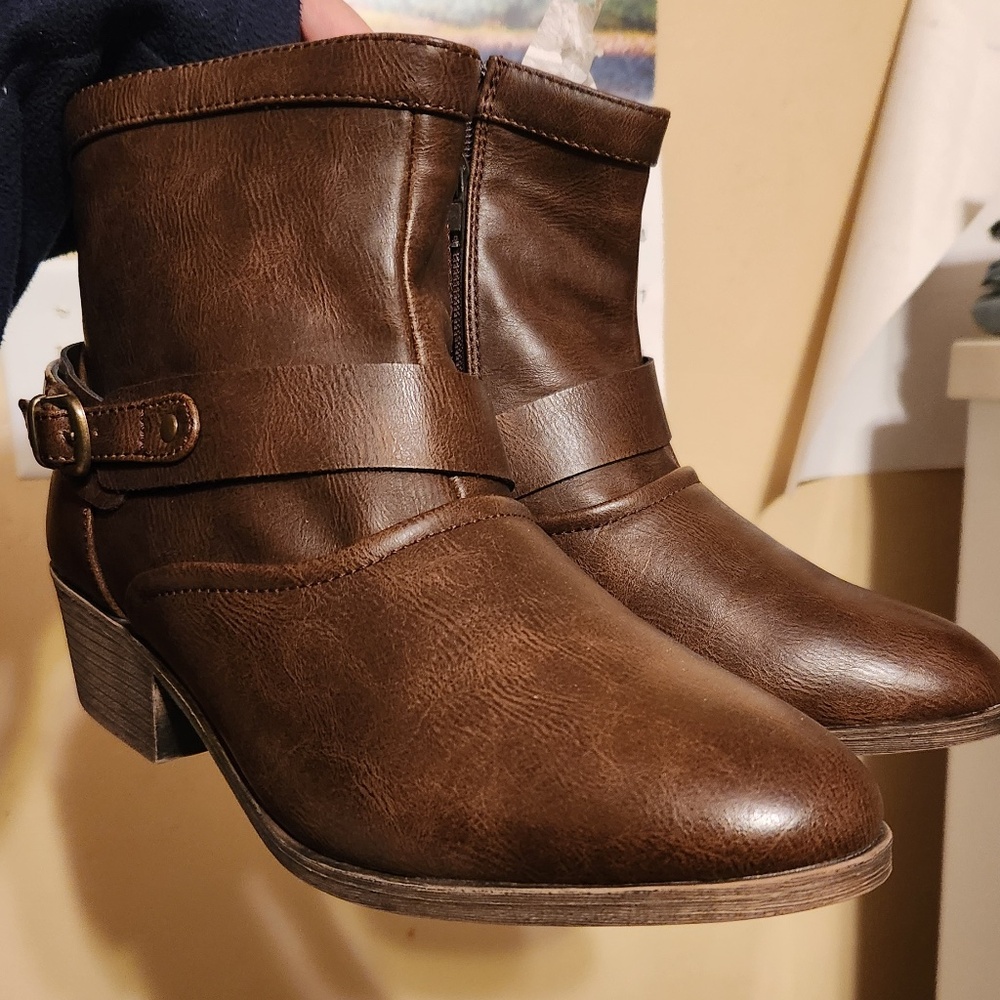 Brown SheSole Women's Western Ankle Boots with Buckles Size 9